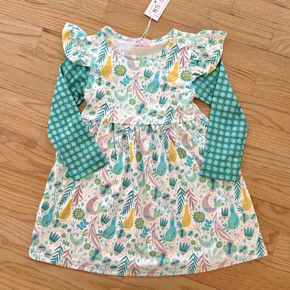 boutique Other - NWT Pete and Lucy Dress 4T long sleeves birds floral teal white yellow pink